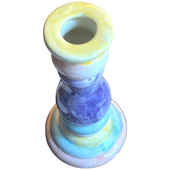 Handpainted Ceramic TAPER CANLDEHOLDER Pastel Colors Watercolor Effect 8"t x 4"w - Picture 2 of 9